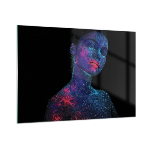 Glasbild - Bild auf glas - Porträt einer Frau mit fluoreszierender Körperbemalung - 100x70cm - Im Sternenstaub - Moderne Wanddekoration für Wohnzimmer und Schlafzimmer ARTTOR