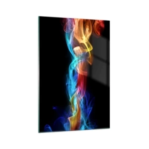 Glasbild - Bild auf glas - Bunter Rauch auf schwarzem Hintergrund - 70x100cm - Regenbogentanz der Nebel - Moderne Wanddekoration für Wohnzimmer und Schlafzimmer ARTTOR