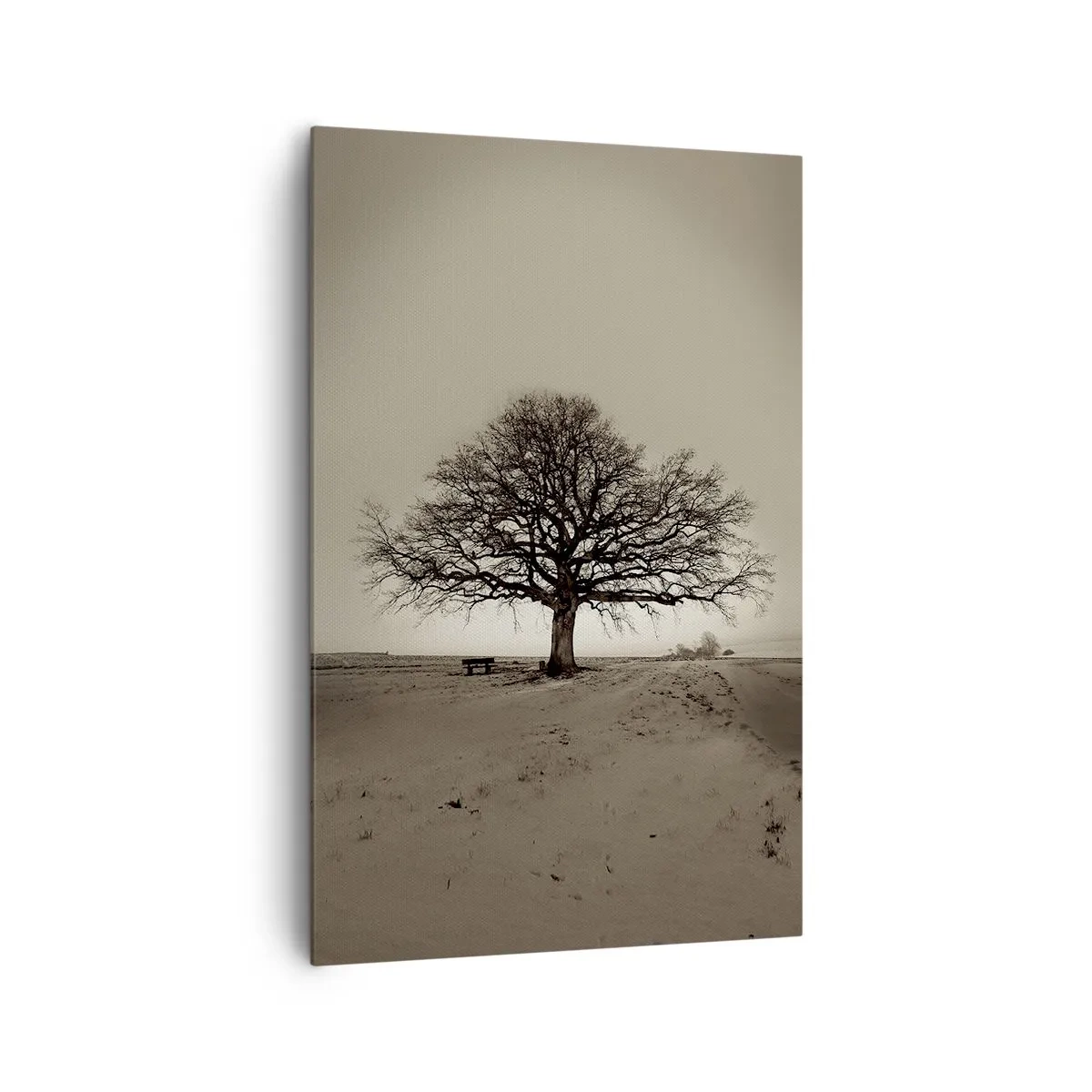 Bild auf Leinwand - Leinwandbild - Ein einsamer Baum in einem Sepia-Feld - 80x120cm - Von hier zu Ewigkeit - Moderne Wanddekoration für Wohnzimmer und Schlafzimmer ARTTOR