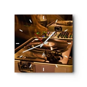 Wanduhr - Glasuhr - DJ-Equipment mit Plattenspieler und Mixer während einer Party - 30x30cm - Kannst du die Kraft spüren? - Moderne Wanddekoration für Wohnzimmer und Schlafzimmer ARTTOR