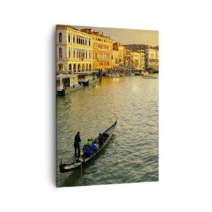Bild auf Leinwand - Leinwandbild - Gondel auf einem Kanal in Venedig bei Sonnenuntergang - 50x70cm - Auf der Sonnenseite der Straße - Moderne Wanddekoration für Wohnzimmer und Schlafzimmer ARTTOR
