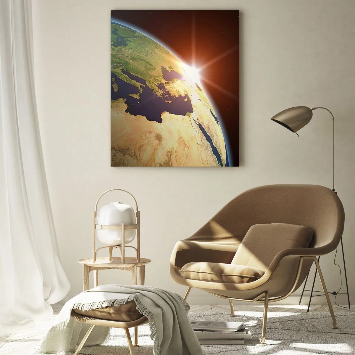 Glasbild - Bild auf glas - Die Erde wird von der aufgehenden Sonne aus dem Weltraum beleuchtet - 50x70cm - Sonnenaufgang - Moderne Wanddekoration für Wohnzimmer und Schlafzimmer ARTTOR