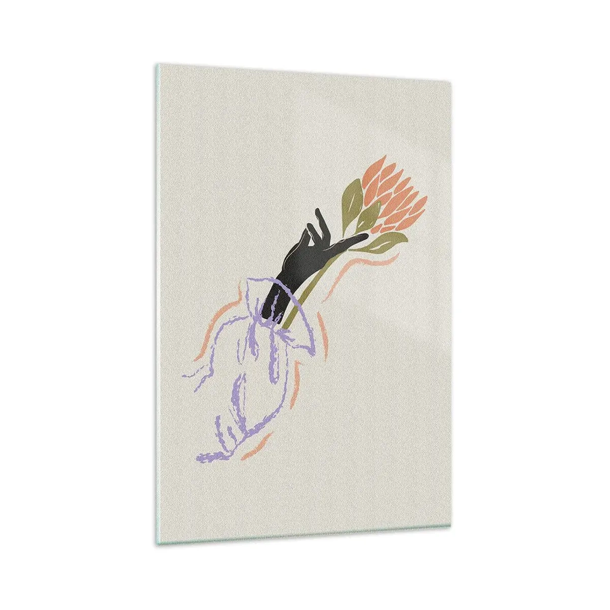 Glasbild - Bild auf glas - Ein minimalistischer Blumenstrauß im zarten Stil - 80x120cm - Schwesterliche Berührung - Moderne Wanddekoration für Wohnzimmer und Schlafzimmer ARTTOR