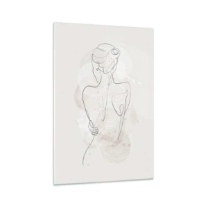 Glasbild - Bild auf glas - Eine minimalistische Skizze einer weiblichen Silhouette vor hellem Hintergrund. - 70x100cm - Wie ein sensibles Instrument - Moderne Wanddekoration für Wohnzimmer und Schlafzimmer ARTTOR