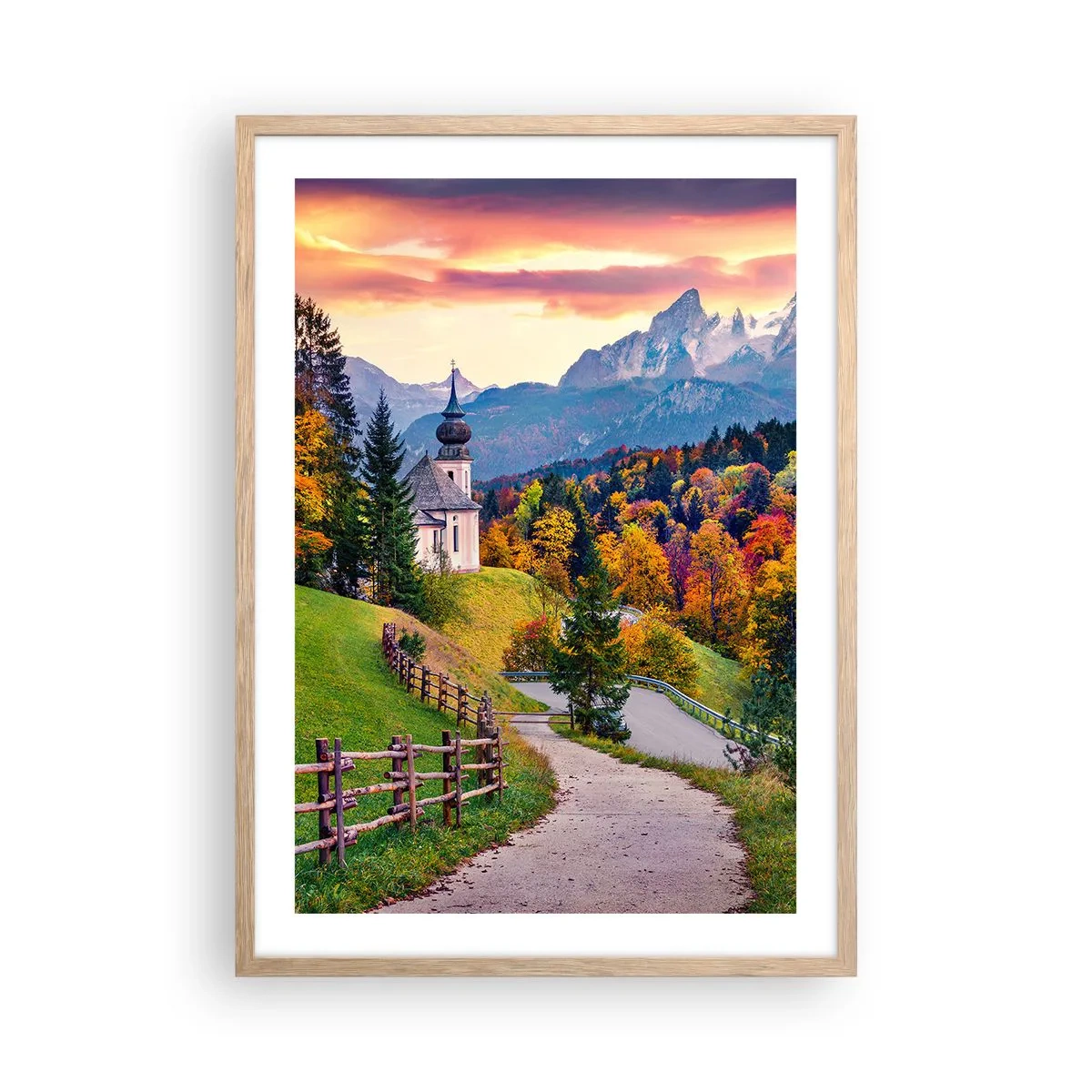 Poster in einem Rahmen aus heller Eiche - Landschaftsartige Malerei - 50x70 cm