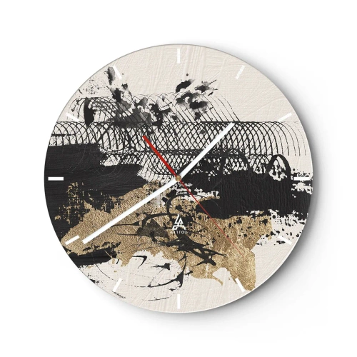 Wanduhr - Glasuhr - Abstrakte Komposition aus Schwarz, Gold und Weiß - 30x30cm - Komposition mit Leidenschaft - Moderne Wanddekoration für Wohnzimmer, Küche und Schlafzimmer ARTTOR