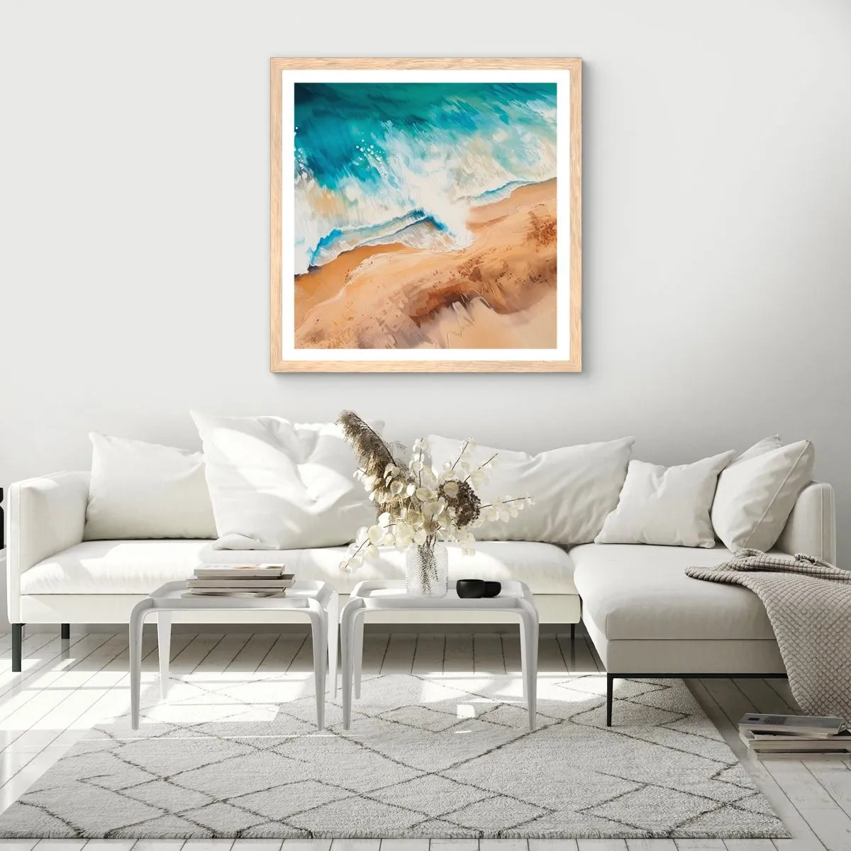 Poster in einem Rahmen aus heller Eiche - Zurückkehrende Welle - 60x60 cm