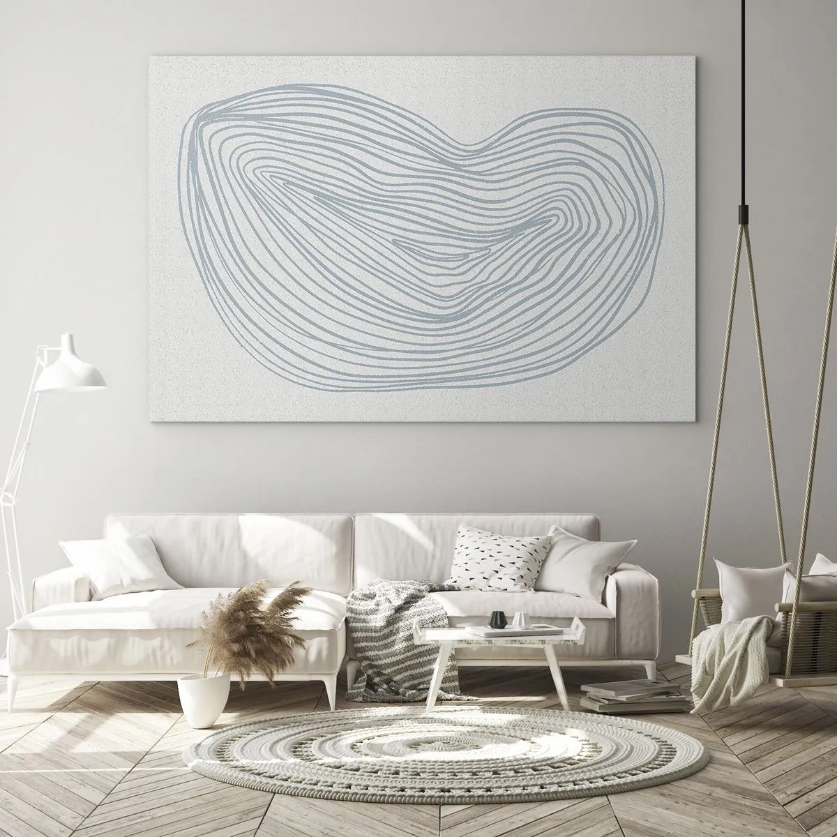 Glasbild - Bild auf glas - Zarte blaue Linien erzeugen eine organische, fließende Form - 120x80cm - Das Lächeln der Wassertropfen - Moderne Wanddekoration für Wohnzimmer und Schlafzimmer ARTTOR