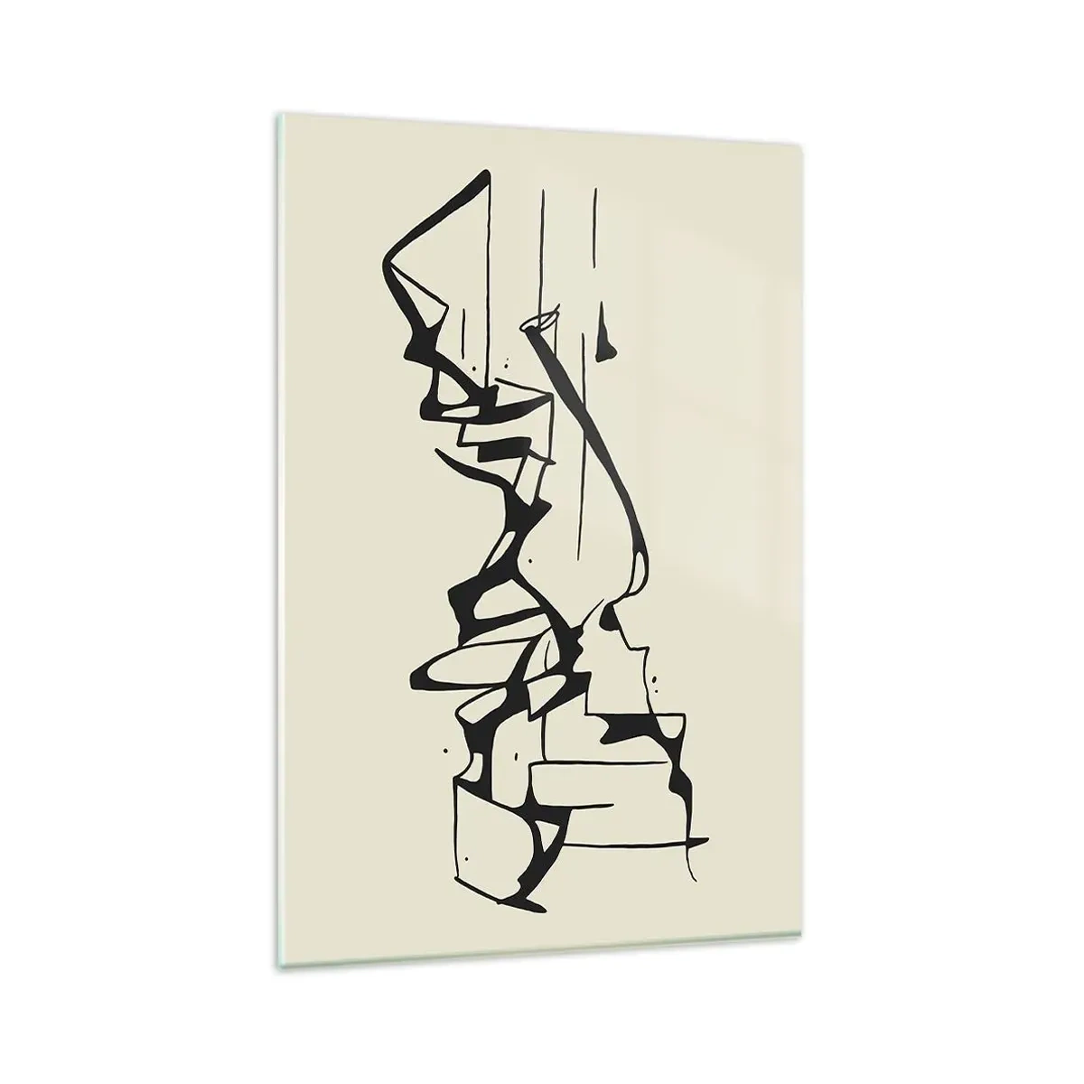 Glasbild - Bild auf glas - Abstrakte Zeichnung von Bergen in Schwarz und Weiß - 80x120cm - Vielleicht eine Landschaft - Moderne Wanddekoration für Wohnzimmer und Schlafzimmer ARTTOR