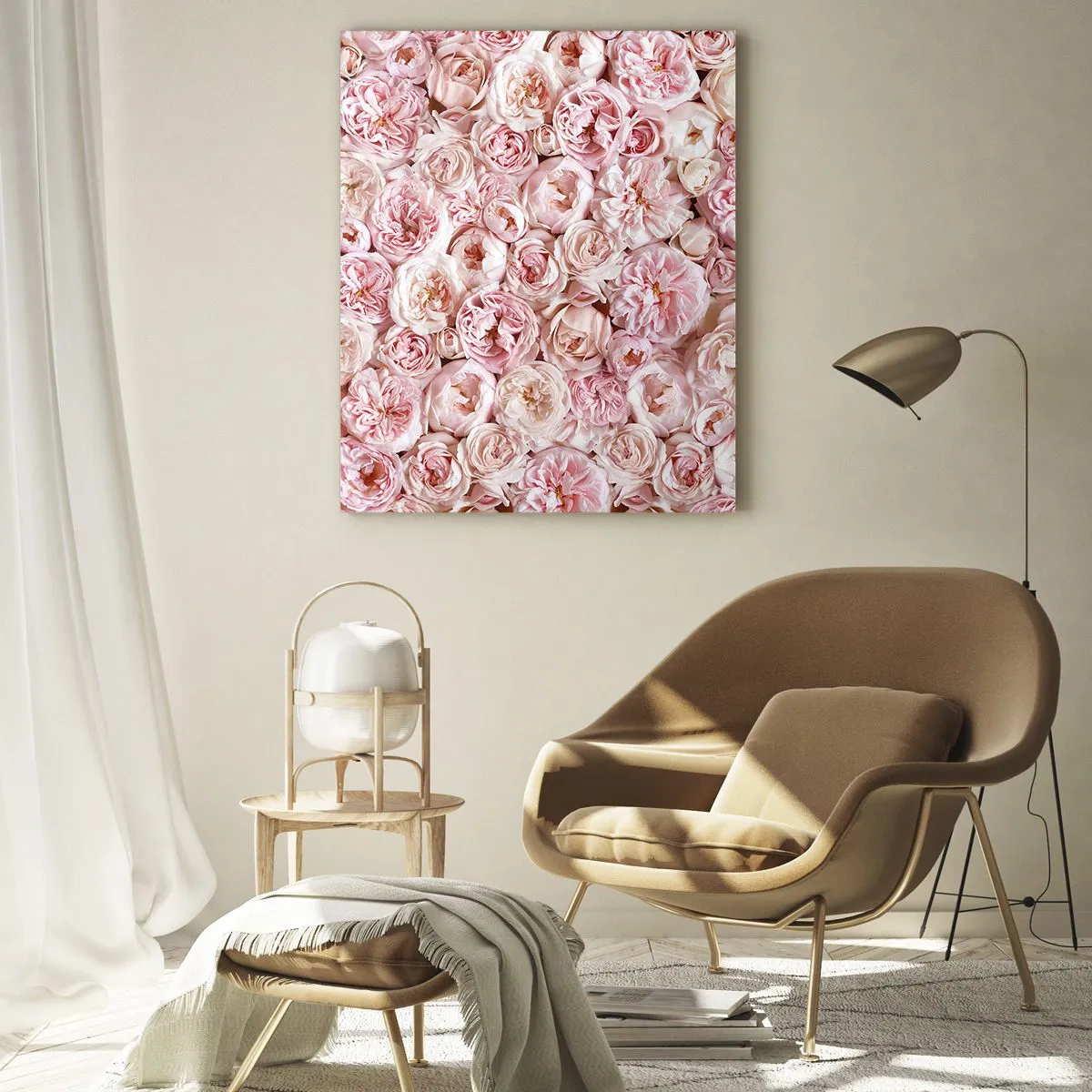 Glasbild - Bild auf glas - Zarte Rosen in Rosatönen auf der gesamten Oberfläche - 80x120cm - Auf Rosen gebettet - Moderne Wanddekoration für Wohnzimmer und Schlafzimmer ARTTOR