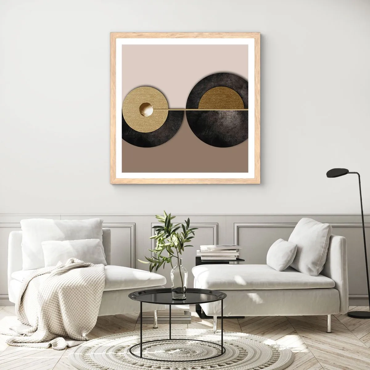 Poster in einem Rahmen aus heller Eiche - Variationen rund um den Kreis - 40x40 cm