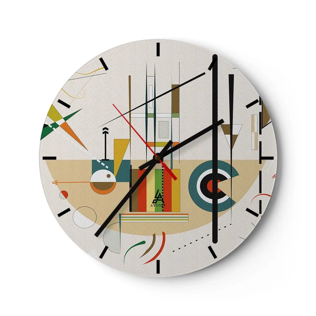 Wanduhr - Glasuhr - Geometrische Komposition im abstrakten Stil - 30x30cm - Und die Welt lacht - Moderne Wanddekoration für Wohnzimmer, Küche und Schlafzimmer ARTTOR
