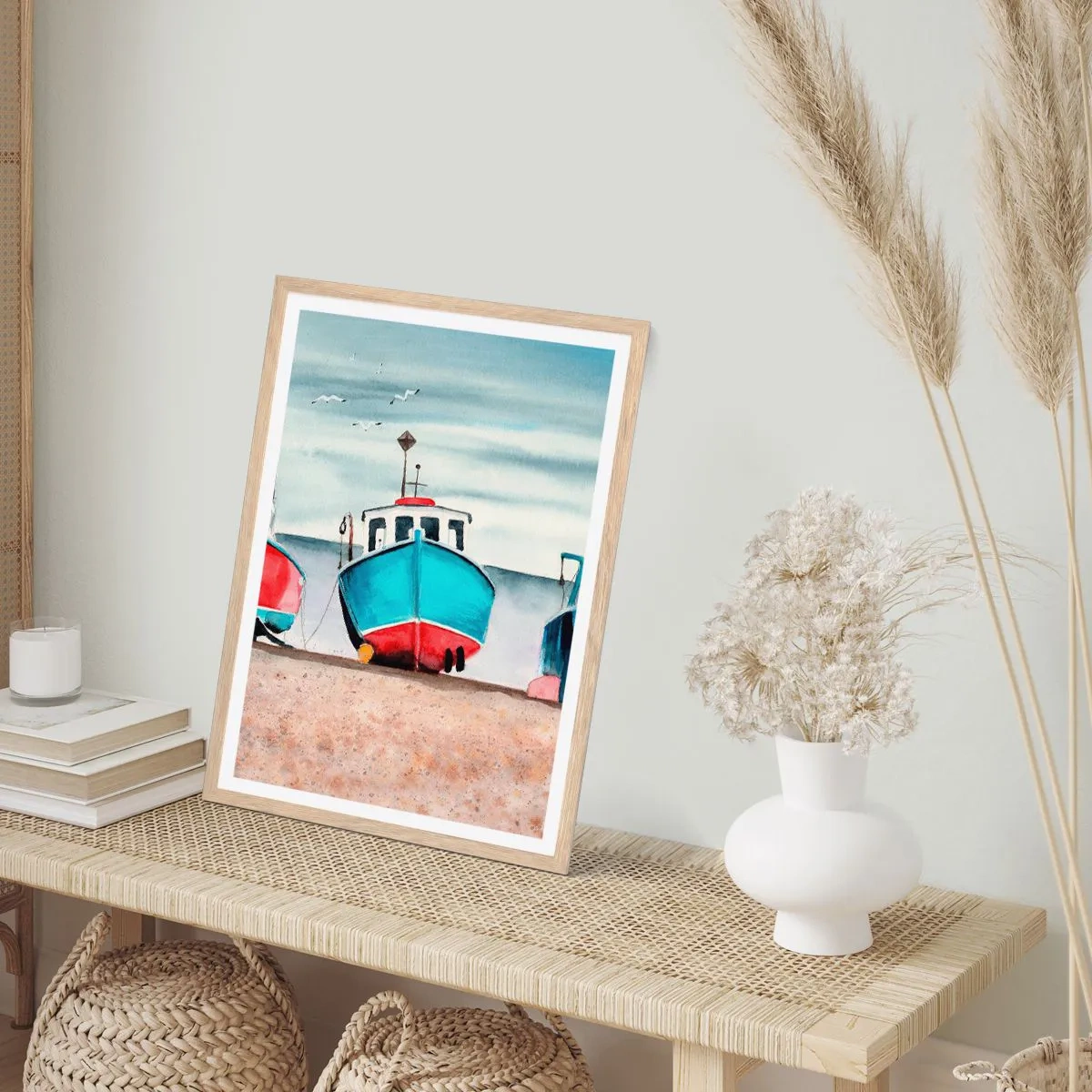 Poster in einem Rahmen aus heller Eiche - Bereit zum Fang - 70x100 cm