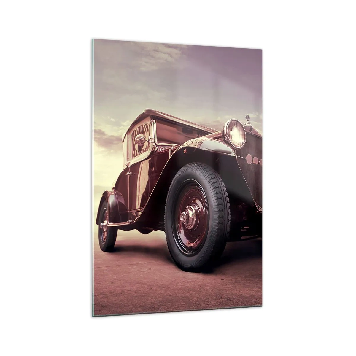 Glasbild - Bild auf glas - Ein Oldtimer im klassischen Stil vor dem Himmel - 70x100cm - Gehen wir zurück wie in alten Zeiten ... - Moderne Wanddekoration für Wohnzimmer und Schlafzimmer ARTTOR