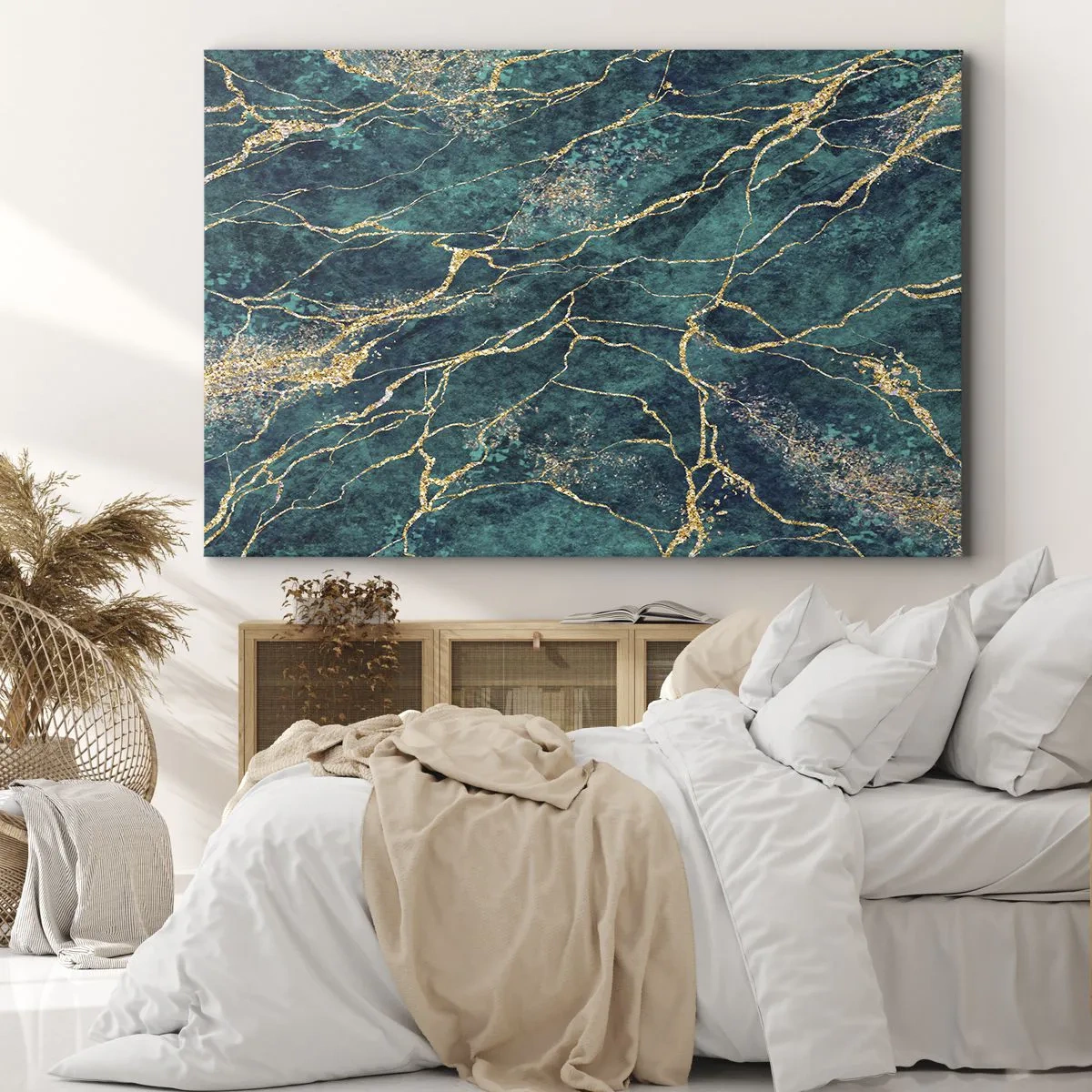 Bild auf Leinwand - Leinwandbild - Strukturiertes Marmormuster in Türkis- und Goldtönen - 70x50cm - Goldmine - Moderne Wanddekoration für Wohnzimmer und Schlafzimmer ARTTOR