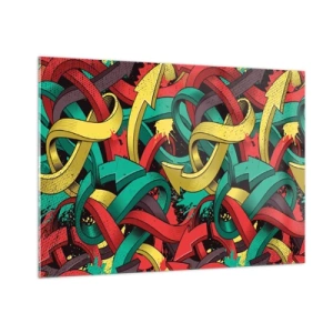 Glasbild - Bild auf glas - Bunte Abstraktion mit dynamischen Pfeilen und Bewegung - 100x70cm - Welcher Weg zum Ziel? - Moderne Wanddekoration für Wohnzimmer und Schlafzimmer ARTTOR