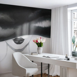 Fototapete Premium Sand - Ein sinnliches Geheimnis - Frau, In, A, Hat, Modell, Schwarz und weiß - 350x256 cm