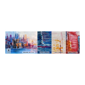 Fototapeten Muster Premium Sand - Fröhliche Metropole - Stadt, Die Architektur, Wolkenkratzer - 100x30 cm