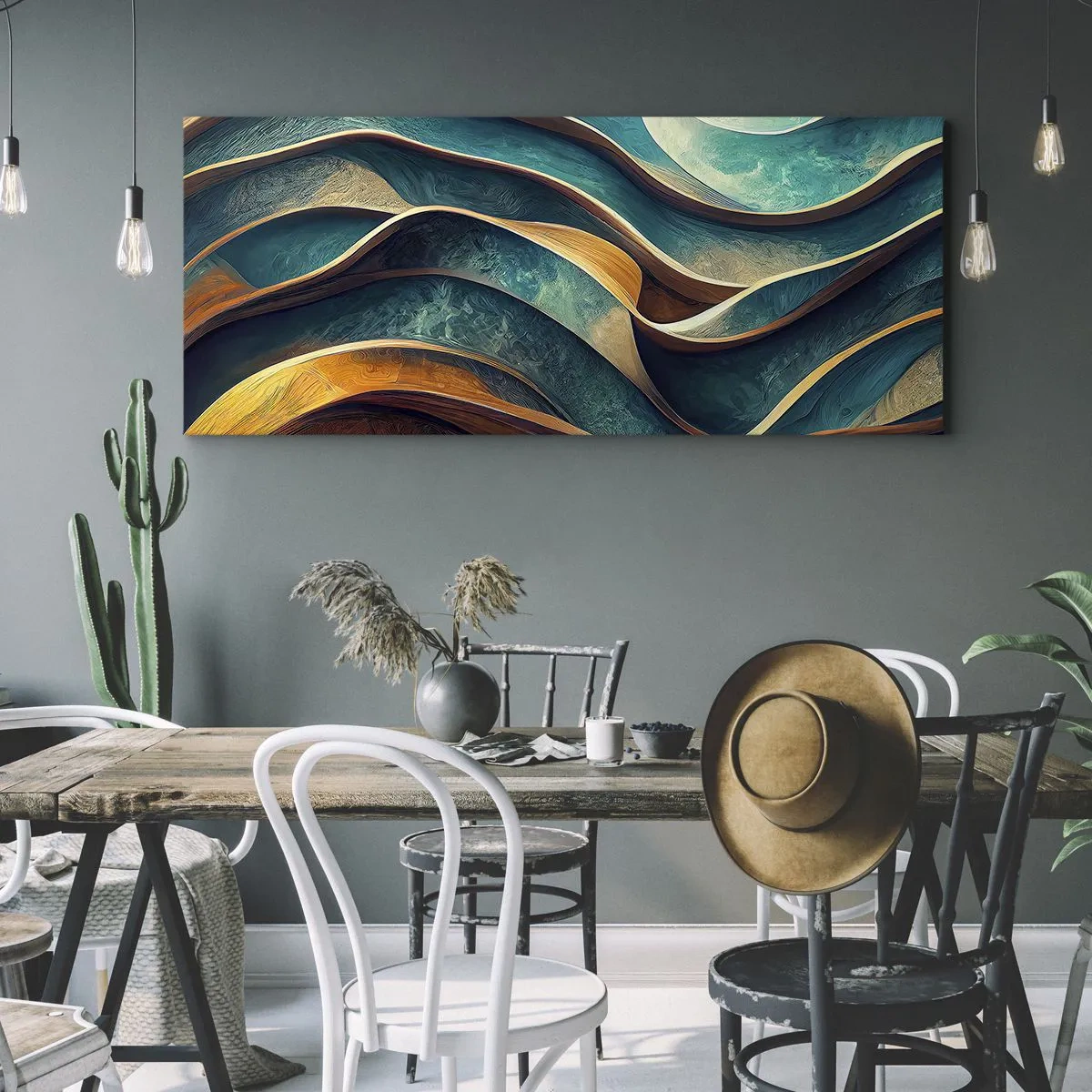 Bild auf Leinwand - Leinwandbild - Blaue Mäander - 100x40 cm