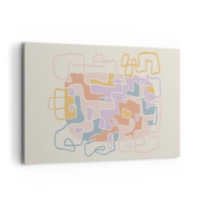 Bild auf Leinwand - Leinwandbild - Pastellfarbene abstrakte Linien erzeugen geometrische Muster - 120x80cm - Labyrinth – ein freudiges Abenteuer - Moderne Wanddekoration für Wohnzimmer und Schlafzimmer ARTTOR