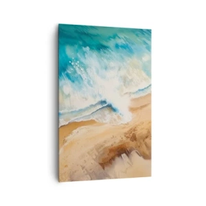 Bild auf Leinwand - Leinwandbild - Eine Meereswelle, die gegen den Sandstrand prallt - 80x120cm - Zurückkehrende Welle - Moderne Wanddekoration für Wohnzimmer und Schlafzimmer ARTTOR