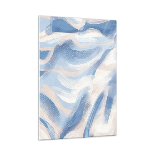 Glasbild - Bild auf glas - Abstrakte Striche in Blau, Weiß und Beige in wellenförmiger Form - 50x70cm - Blaue Wellen - Moderne Wanddekoration für Wohnzimmer und Schlafzimmer ARTTOR