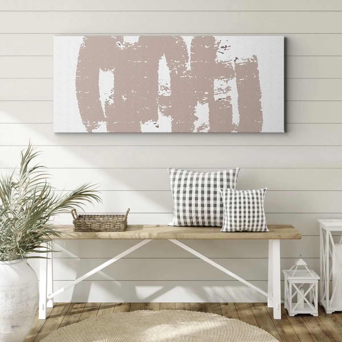 Bild auf Leinwand - Leinwandbild - Zartrosa Formen auf hellem Hintergrund - 140x50cm - Abstraktion in zartem Rosa - Moderne Wanddekoration für Wohnzimmer und Schlafzimmer ARTTOR