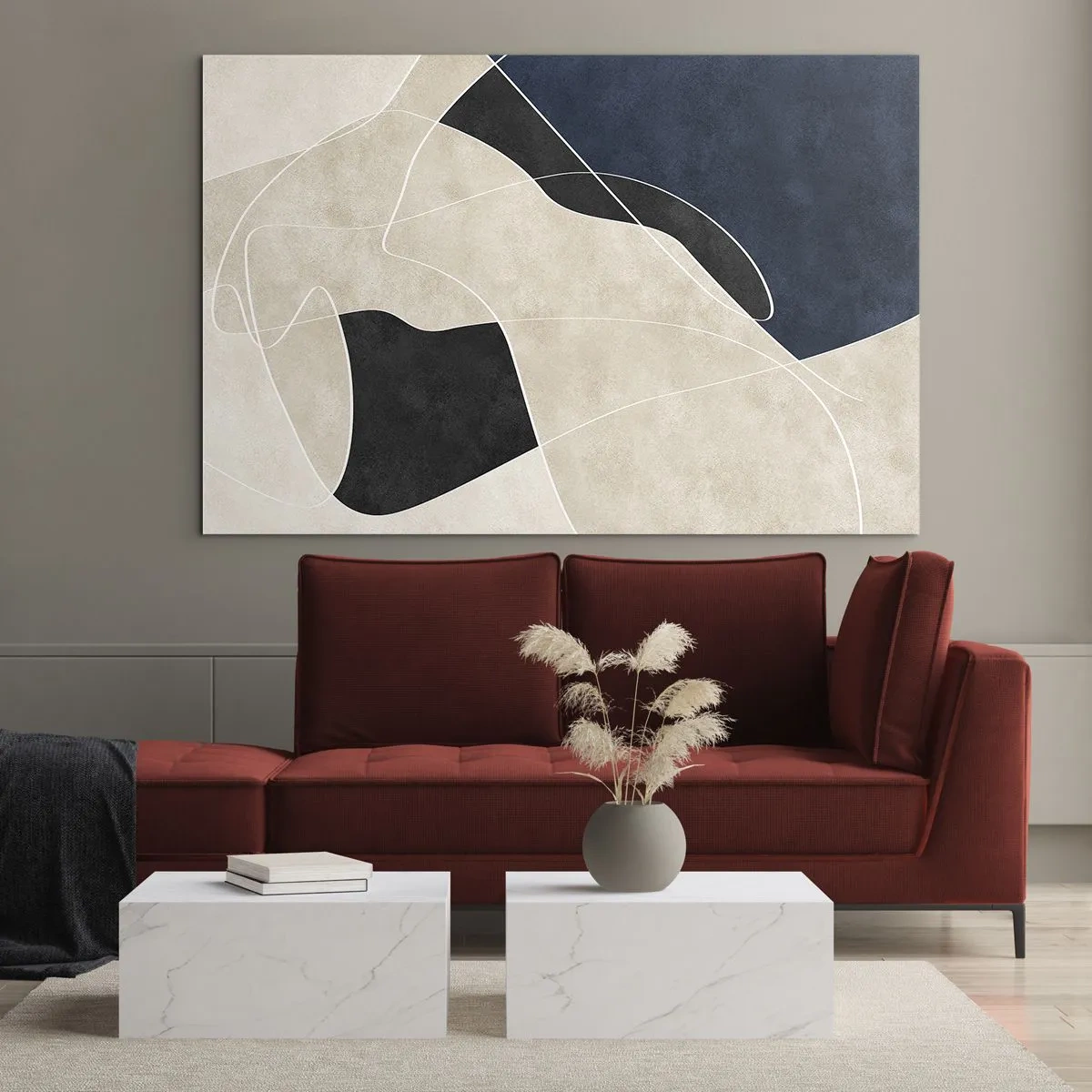 Glasbild - Bild auf glas - Moderne Abstraktion mit kontrastierenden Formen und Linien - 100x70cm - Abstrakte Komposition – Farbkontrast - Moderne Wanddekoration für Wohnzimmer und Schlafzimmer ARTTOR