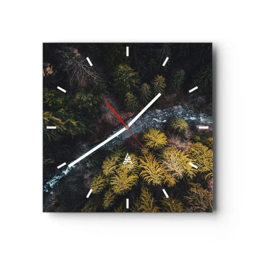 Wanduhr - Glasuhr - Ein Blick von oben auf einen Wald mit einem gewundenen Fluss - 30x30cm - Schnell und immer schneller - Moderne Wanddekoration für Wohnzimmer und Schlafzimmer ARTTOR