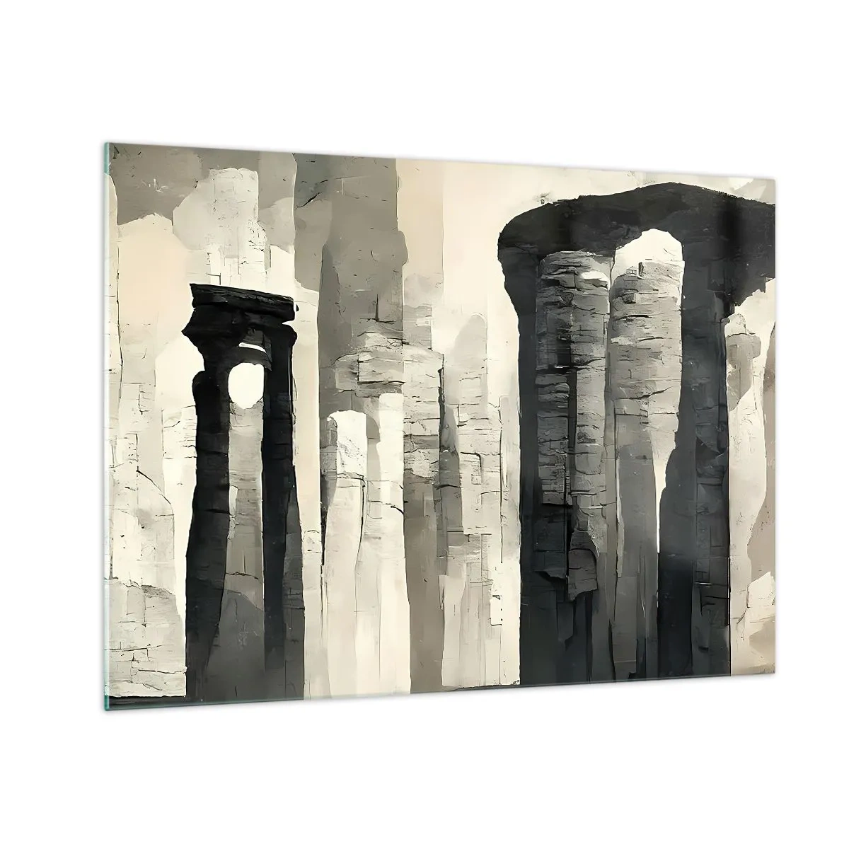 Glasbild - Bild auf glas - Steinsäulen im antiken Stil in einer neutralen Farbpalette - 70x50cm - Majestät der Antike - Moderne Wanddekoration für Wohnzimmer und Schlafzimmer ARTTOR