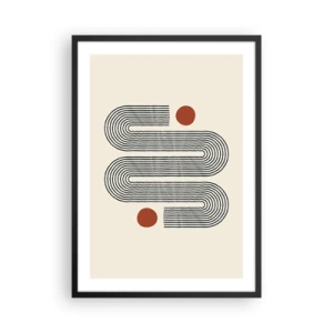 Poster in einem schwarzem Rahmen - Geometrisches Muster mit Linien und roten Kreisen - 50x70cm - Vom Anfang bis zum Ende - Moderne Wanddekoration für Wohnzimmer und Schlafzimmer ARTTOR