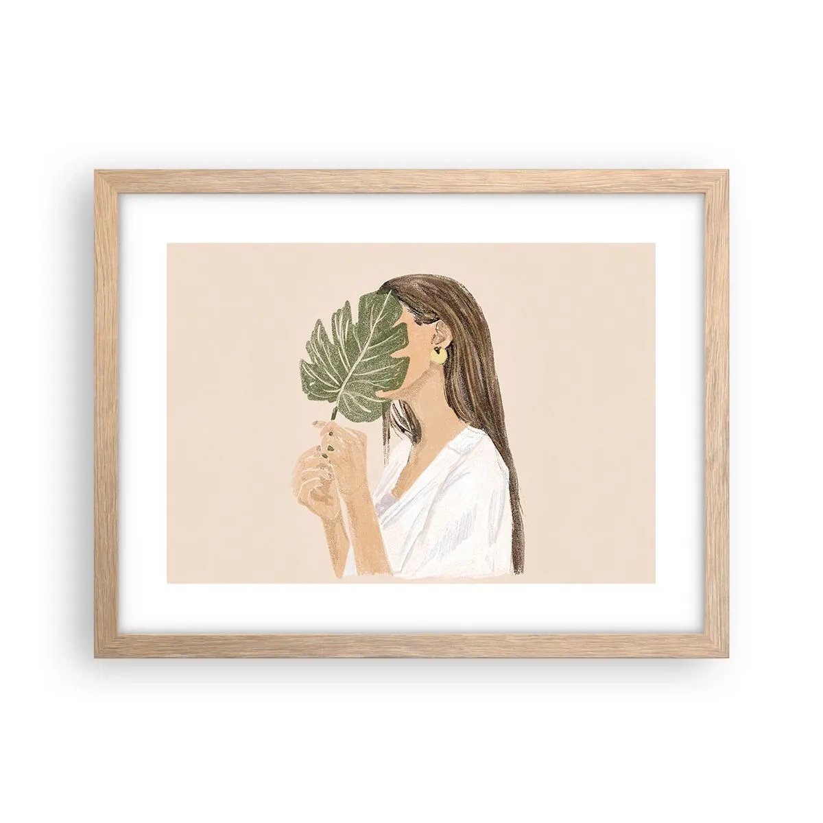 Poster in einem Rahmen aus heller Eiche - Geheimnisvolles Porträt mit Fächer - 40x30 cm