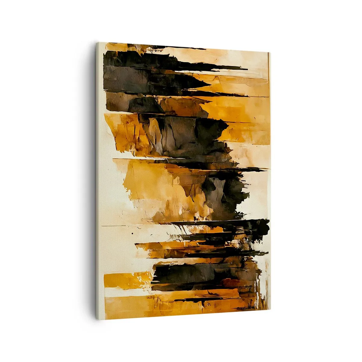 Bild auf Leinwand - Leinwandbild - Abstrakte goldene und schwarze Streifen in einer künstlerischen Komposition - 50x70cm - Harmonie von Schwarz und Gold - Moderne Wanddekoration für Wohnzimmer und Schlafzimmer ARTTOR
