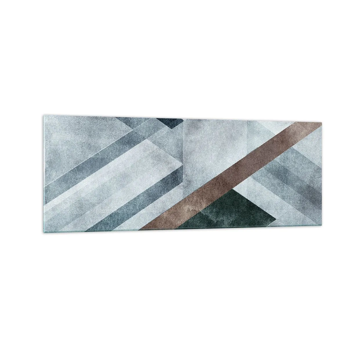 Glasbild - Bild auf glas - Geometrische Formen in kühlen Blau- und Brauntönen - 140x50cm - Anspruchsvolle Eleganz der Geometrie - Moderne Wanddekoration für Wohnzimmer und Schlafzimmer ARTTOR