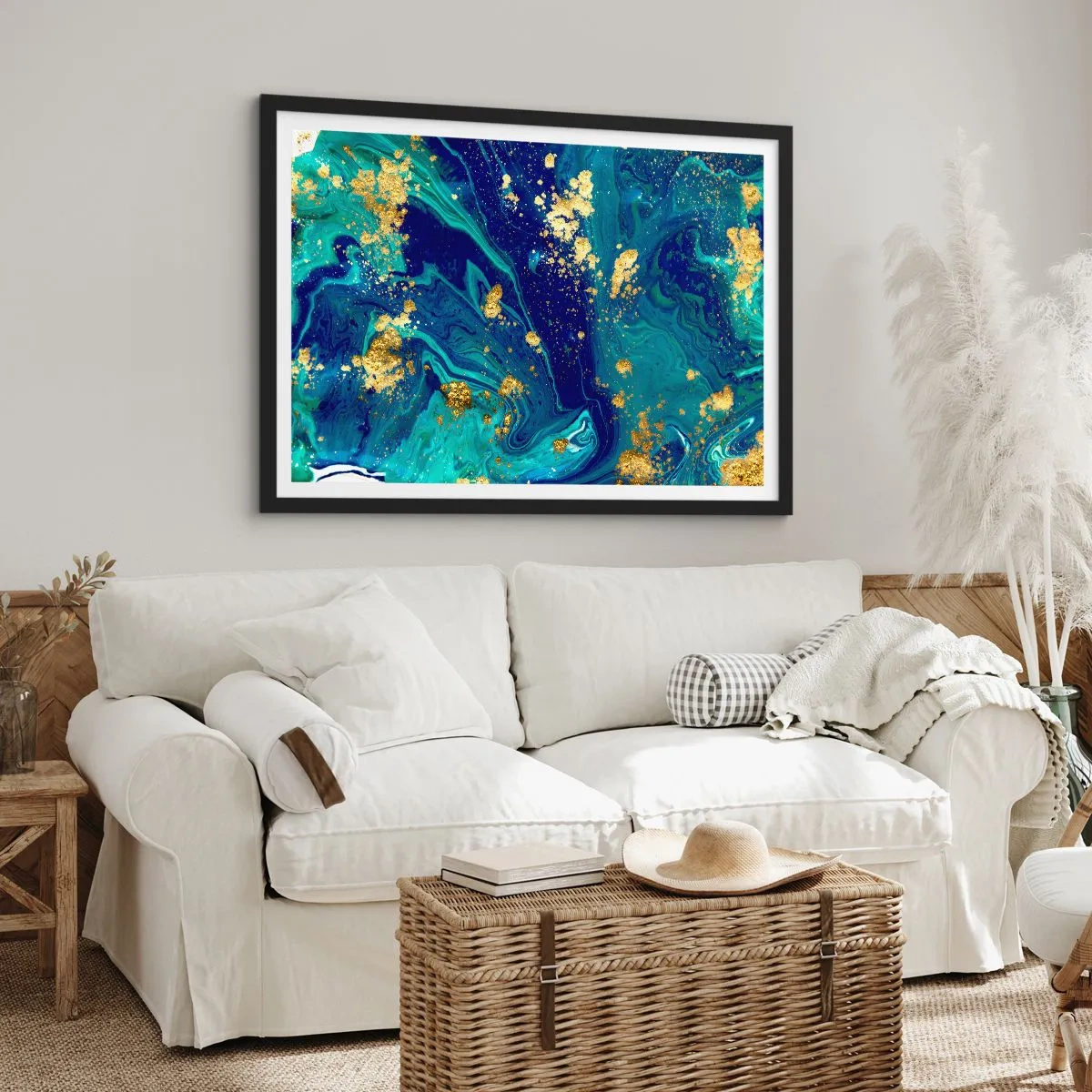 Poster in einem schwarzem Rahmen - Die Blütenblätter der Sonne - 91x61 cm