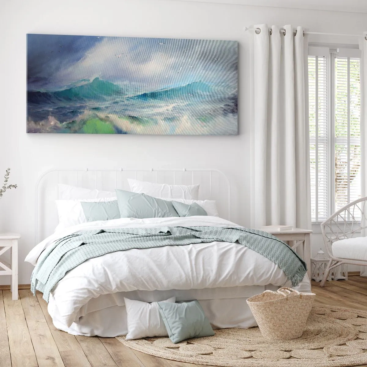 Bild auf Leinwand - Leinwandbild - Raue Wellen auf dem Ozean - 160x50cm - Der wind heulte mit Triumph - Moderne Wanddekoration für Wohnzimmer und Schlafzimmer ARTTOR