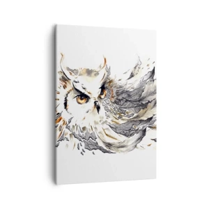 Bild auf Leinwand - Leinwandbild - Eine Eule mit mystischen Federn in einer künstlerischen Aquarellform - 50x70cm - Sie kam aus der Welt der Magie - Moderne Wanddekoration für Wohnzimmer und Schlafzimmer ARTTOR