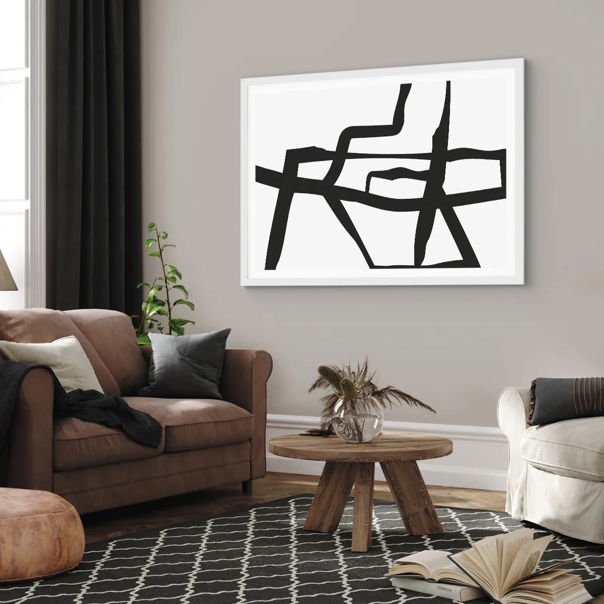 Poster in einem weißen Rahmen - Schwarz-Weiß-Design - 50x40 cm