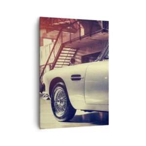 Bild auf Leinwand - Leinwandbild - Ein Oldtimer in einer stilvollen Garage mit industriellem Interieur - 70x100cm - Die Klassiker werden nicht alt - Moderne Wanddekoration für Wohnzimmer und Schlafzimmer ARTTOR