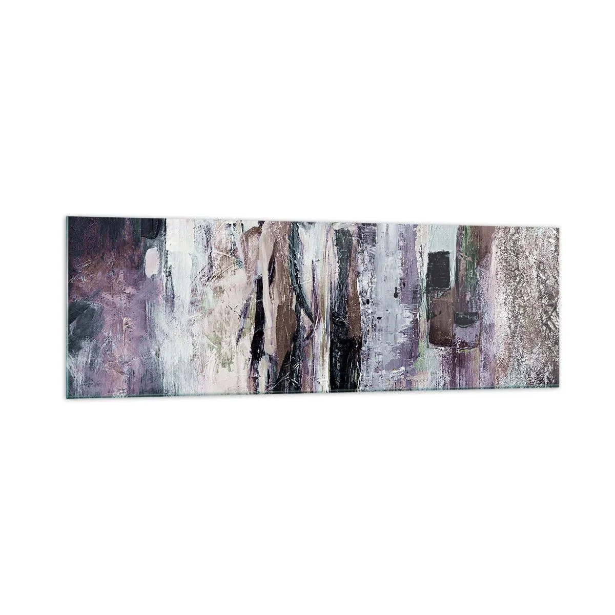 Glasbild - Bild auf glas - Eine abstrakte Komposition mit drei Figuren in Pastellfarben. - 160x50cm - Die geheimnisvolle Drei - Moderne Wanddekoration für Wohnzimmer und Schlafzimmer ARTTOR