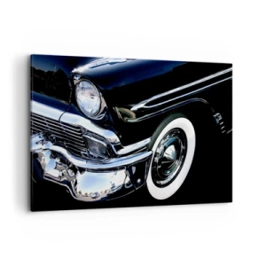 Bild auf Leinwand - Leinwandbild - Schwarzer Oldtimer, Nahaufnahme von Scheinwerfer und Kotflügel - 100x70cm - Klassiker in Silber, Schwarz und Weiß - Moderne Wanddekoration für Wohnzimmer und Schlafzimmer ARTTOR