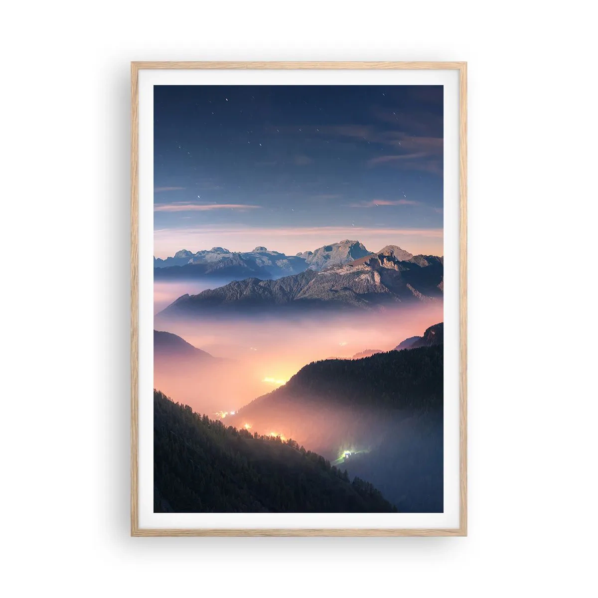 Poster in einem Rahmen aus heller Eiche - Licht in den Tälern - 70x100 cm