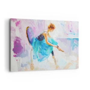 Bild auf Leinwand - Leinwandbild - Eine Ballerina in Pastelltönen bereitet sich auf den Tanz vor. - 120x80cm - Unbeschreibliche Anmut, subtiler Charme - Moderne Wanddekoration für Wohnzimmer und Schlafzimmer ARTTOR