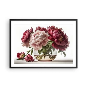 Poster in einem schwarzem Rahmen - Ein Strauß Pfingstrosen in Rosa- und Rottönen - 70x50cm - In voller Schönheit - Moderne Wanddekoration für Wohnzimmer und Schlafzimmer ARTTOR