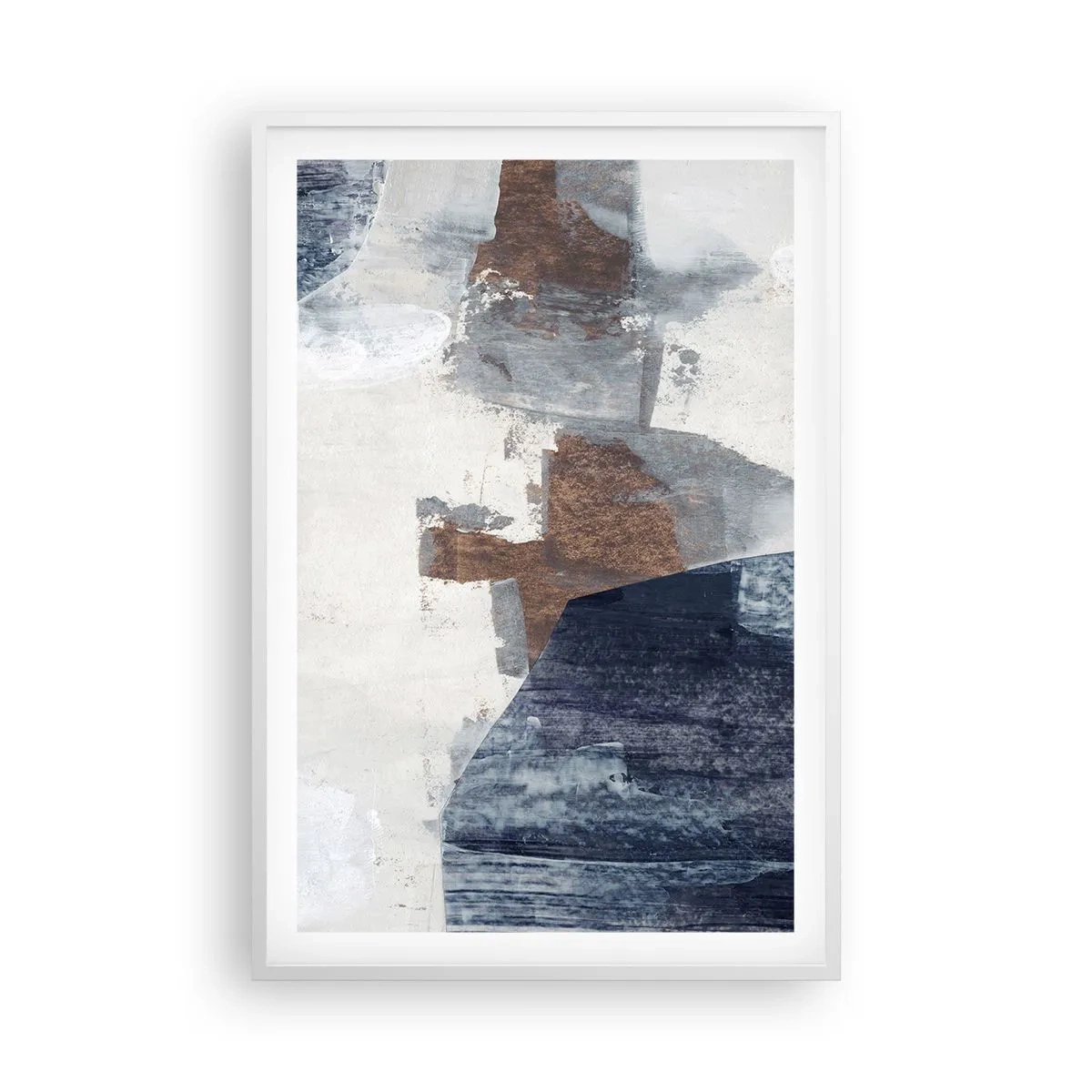Poster in einem weißen Rahmen - Blaue und braune Formen - 61x91 cm