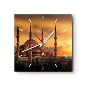 Wanduhr - Glasuhr - Die Moschee bei Sonnenuntergang in warmen Farben - 30x30cm - Gott ist großartig - Moderne Wanddekoration für Wohnzimmer und Schlafzimmer ARTTOR