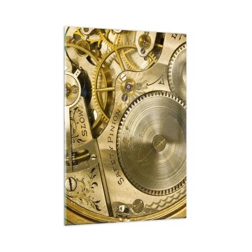 Glasbild - Bild auf glas - Uhrwerk mit sichtbaren Zahnrädern und Details - 80x120cm - Geh mit der Zeit - Moderne Wanddekoration für Wohnzimmer und Schlafzimmer ARTTOR