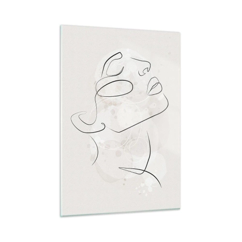 Glasbild - Bild auf glas - Ein minimalistisches Frauengesicht, mit einer Linie gezeichnet. - 50x70cm - Die Umrisse eines Traums - Moderne Wanddekoration für Wohnzimmer und Schlafzimmer ARTTOR