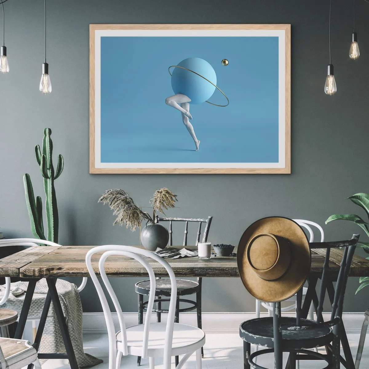 Poster in einem Rahmen aus heller Eiche - Und die Planeten spielen verrückt - 91x61 cm