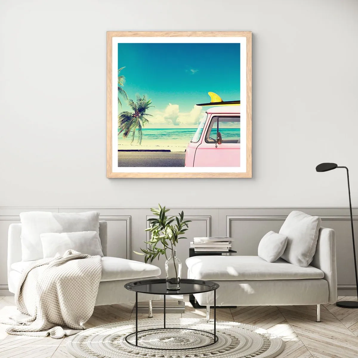 Poster in einem Rahmen aus heller Eiche - Zeit um in die Ferien zu starten - 40x40 cm